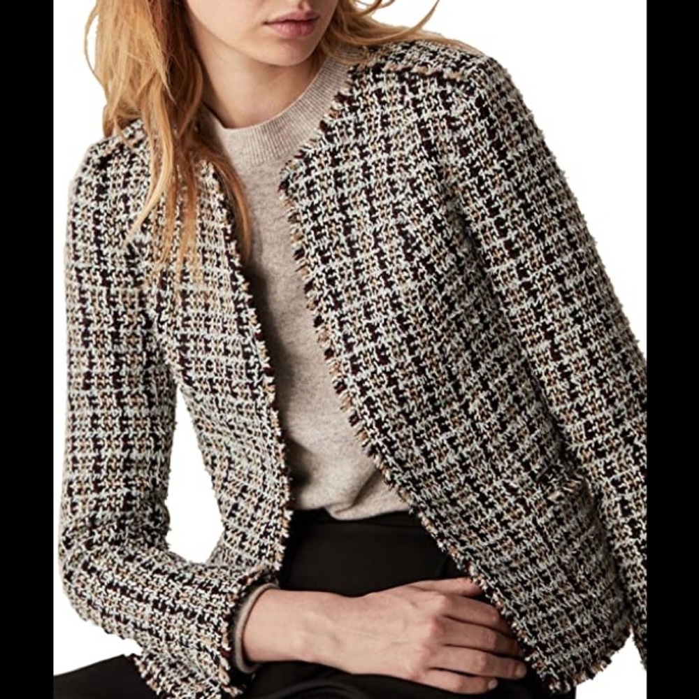 Massimo Dutti Gray and Black Blazer Sophisticated Tweed Style